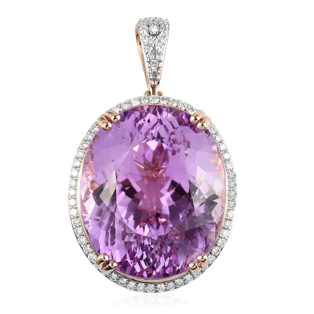 ILIANA 18K Rose Gold AAAA Kunzite and Diamond G-H SI1 Halo Pendant 11.25 Grams 70.40 ctw image number 0