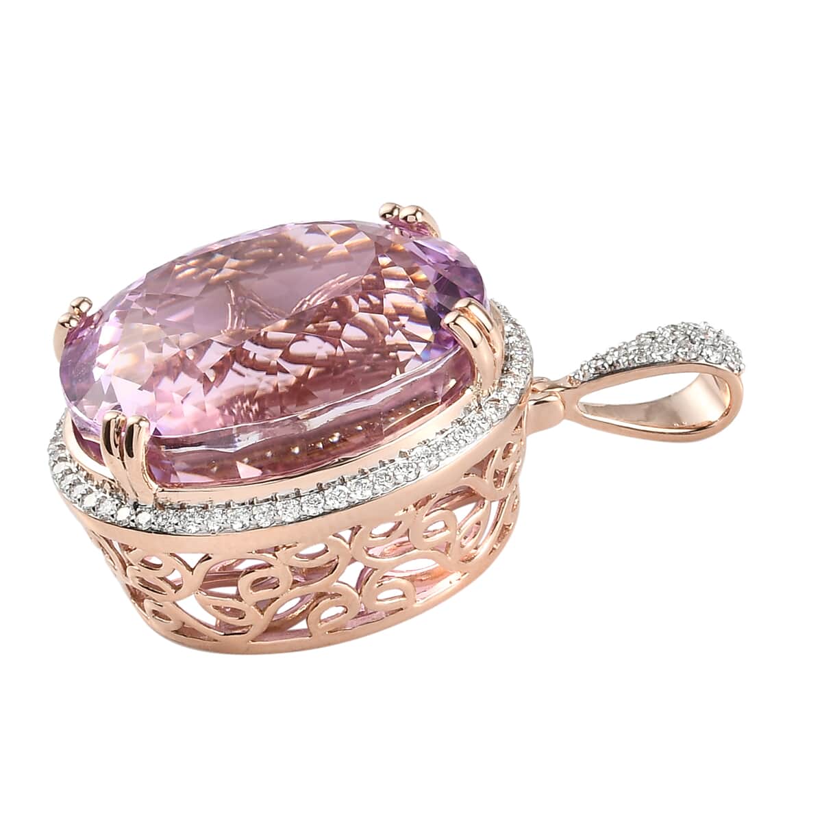 ILIANA 18K Rose Gold AAAA Kunzite and Diamond G-H SI1 Halo Pendant 11.25 Grams 70.40 ctw image number 3