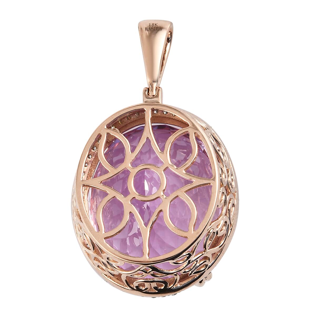 ILIANA 18K Rose Gold AAAA Kunzite and Diamond G-H SI1 Halo Pendant 11.25 Grams 70.40 ctw image number 4