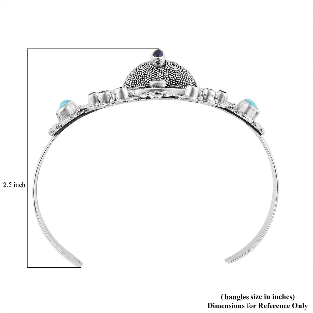 Bali Goddess Carved Bone and Multi Gemstone Bangle Bracelet in Sterling Silver (7.50 In) 41.50 Grams 3.40 ctw image number 4