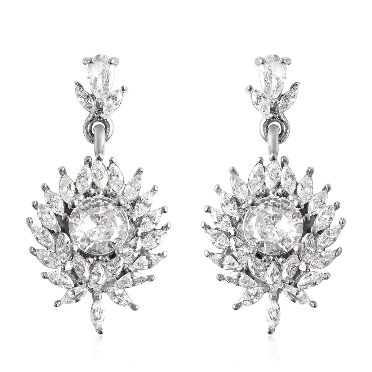 Simulated Diamond Floral Earrings in Stainless Steel 5.60 ctw image number 0