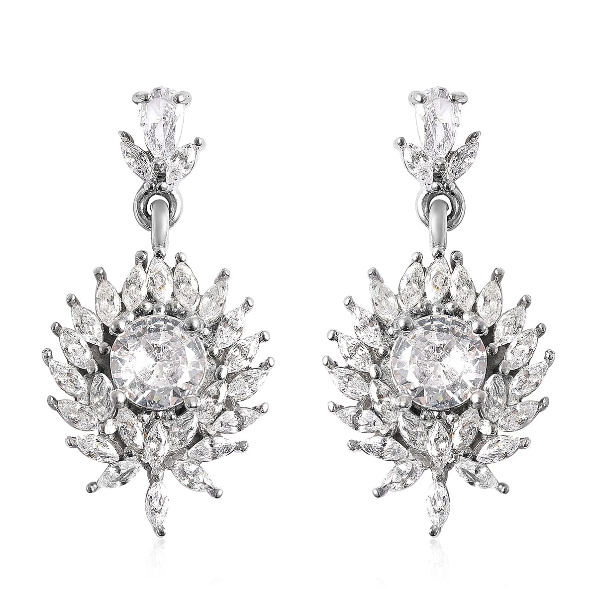 Simulated Diamond Floral Earrings in Stainless Steel 5.60 ctw image number 0