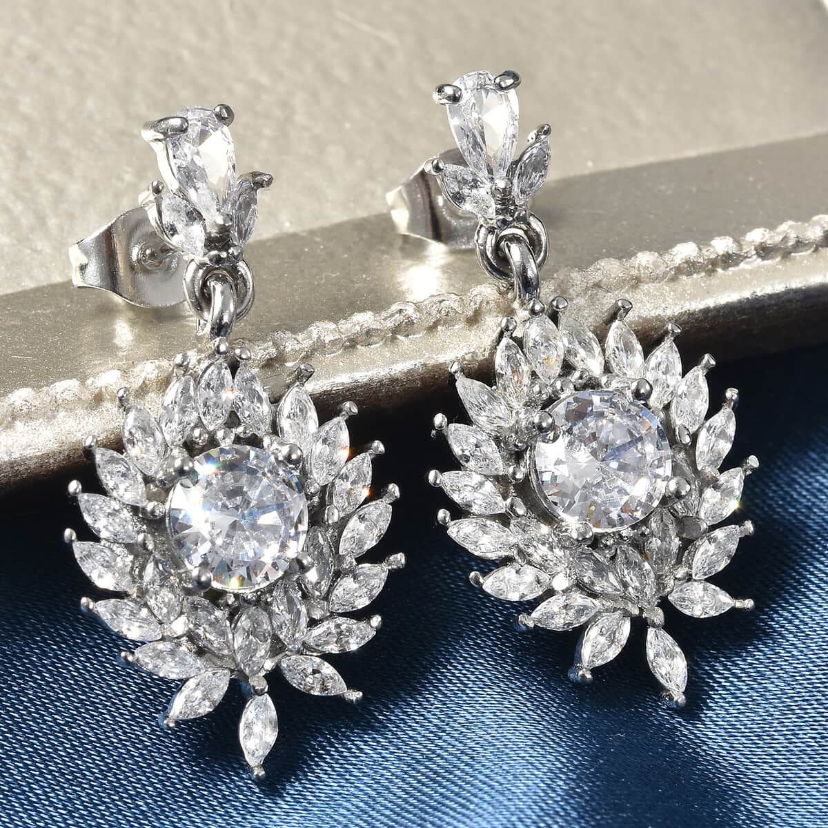 Simulated Diamond Floral Earrings in Stainless Steel 5.60 ctw image number 1