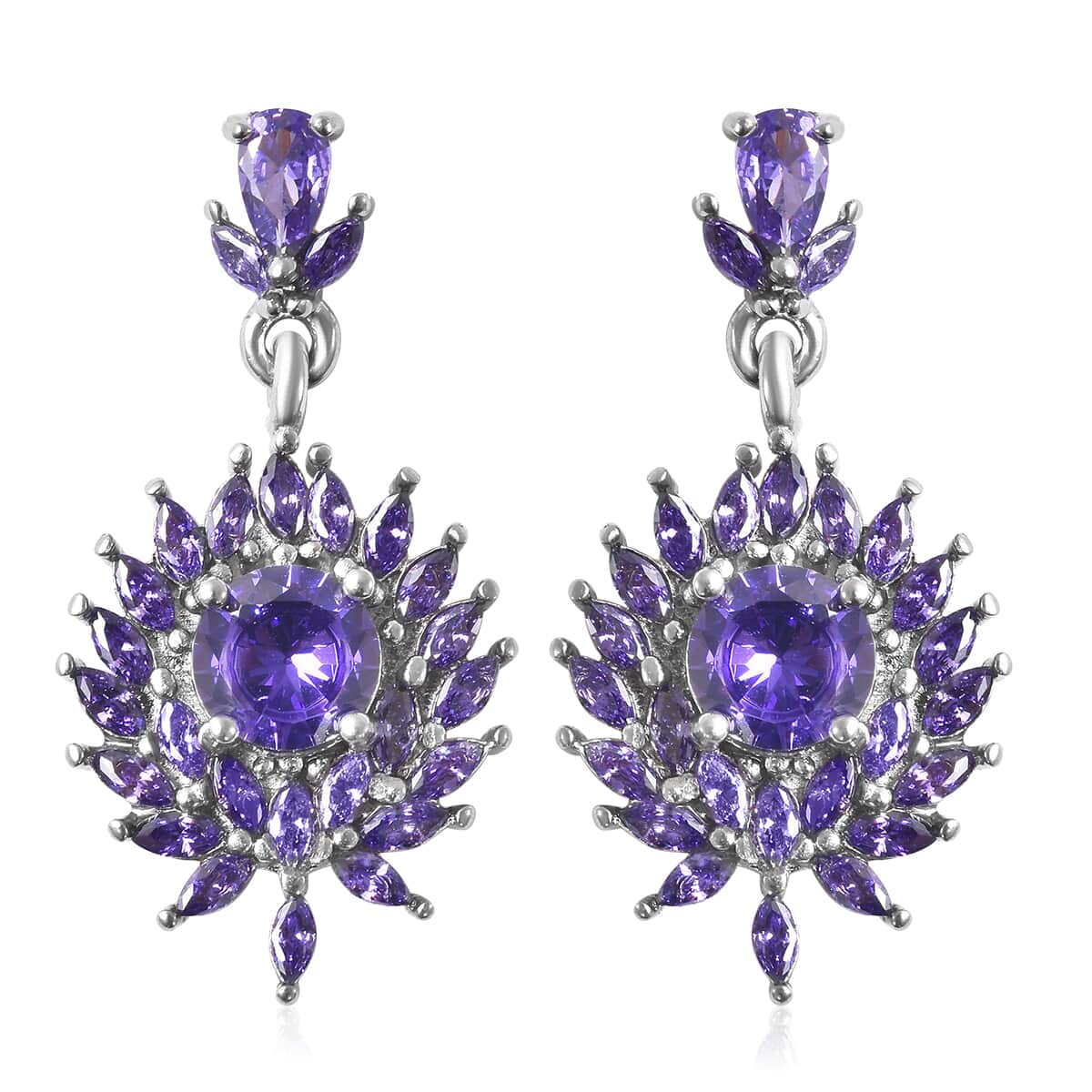 Simulated Purple Diamond Floral Earrings in Stainless Steel 5.60 ctw image number 0
