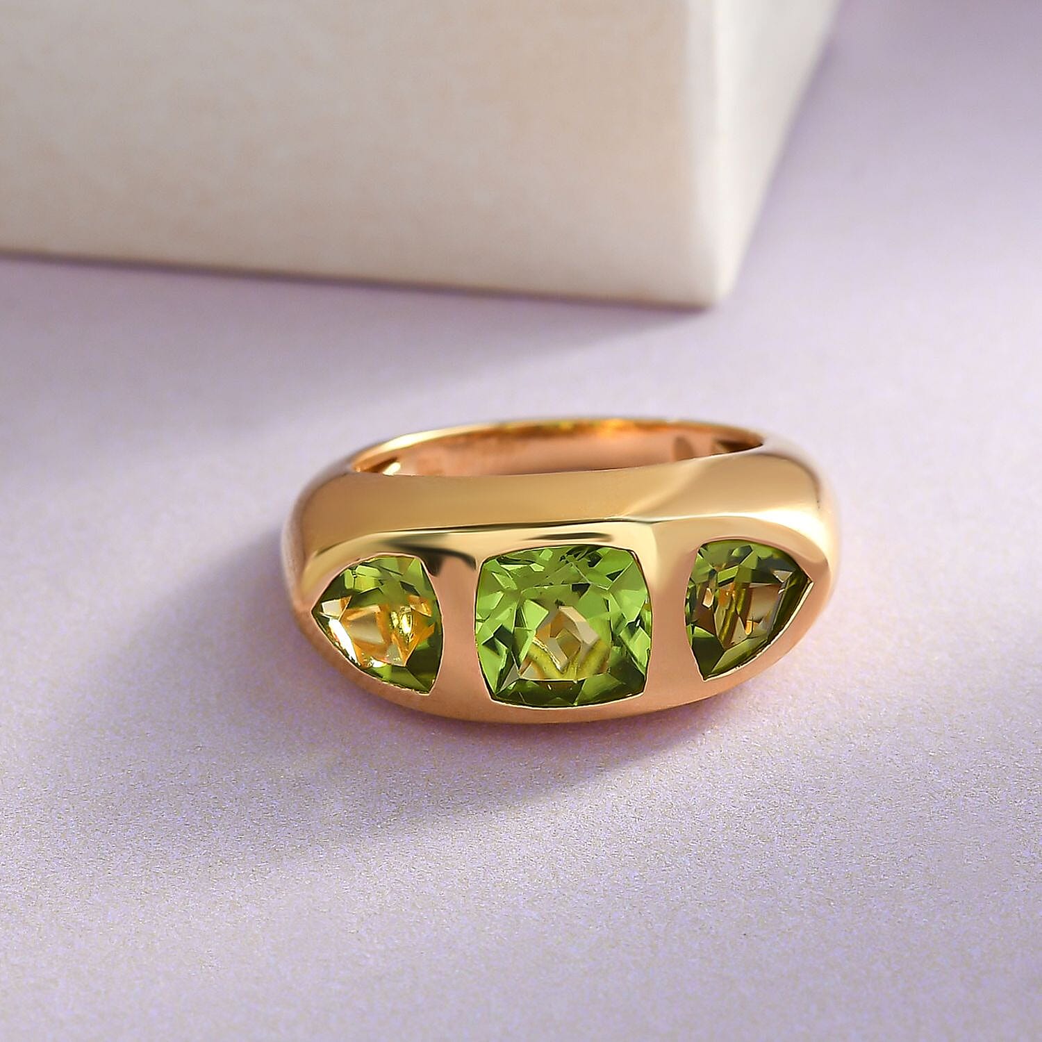Hebei Peridot 3.20 ctw Ring in 14K Yellow Gold Over Sterling Silver (Size 5.5)