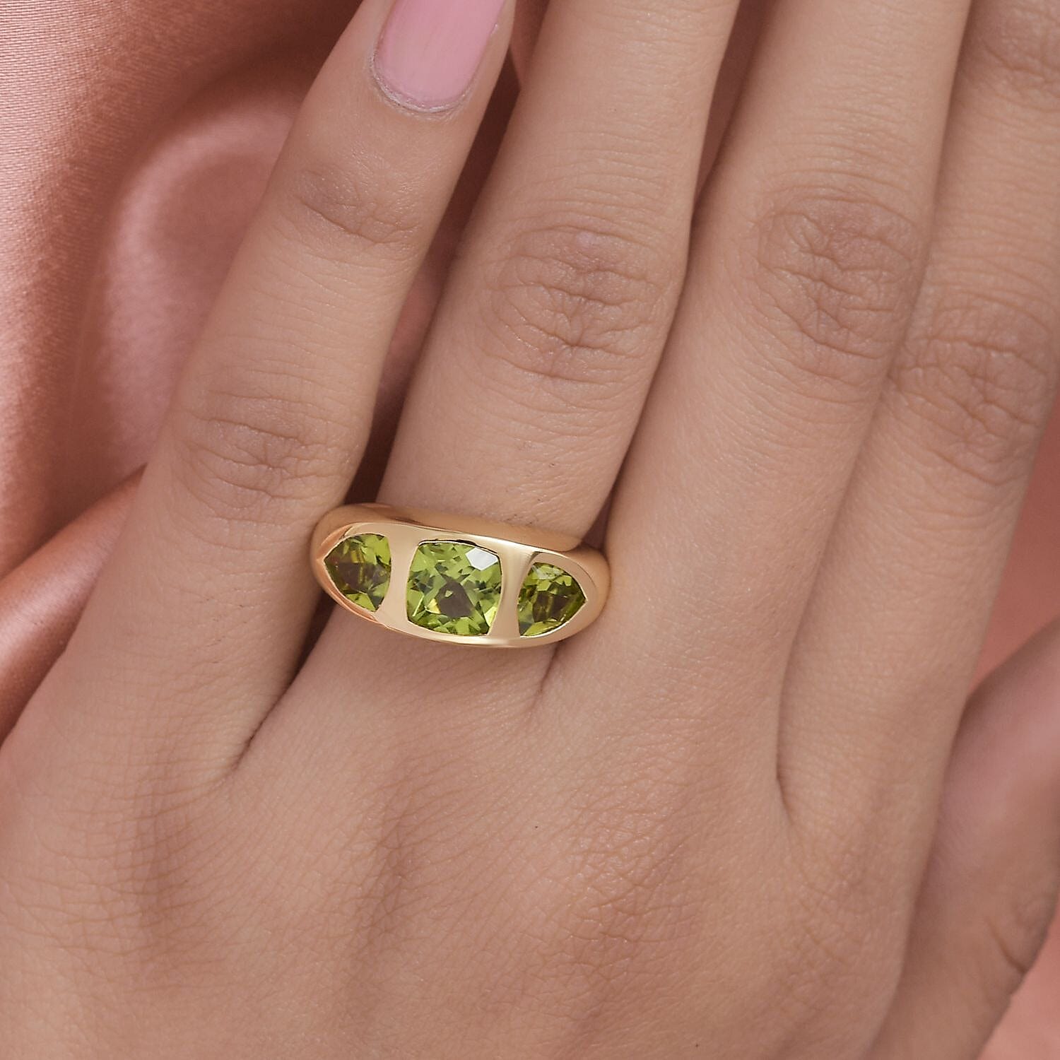 Hebei Peridot 3.20 ctw Ring in 14K Yellow Gold Over Sterling Silver (Size 5.5)