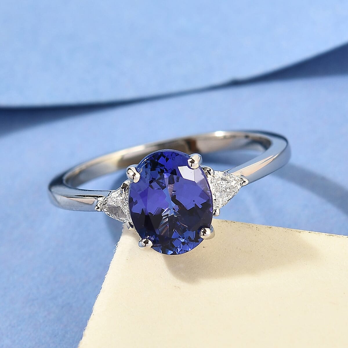 Rhapsody 950 Platinum AAAA Tanzanite and E-F VS1 Diamond Ring (Size 9.0) 4.40 Grams 2.15 ctw image number 1