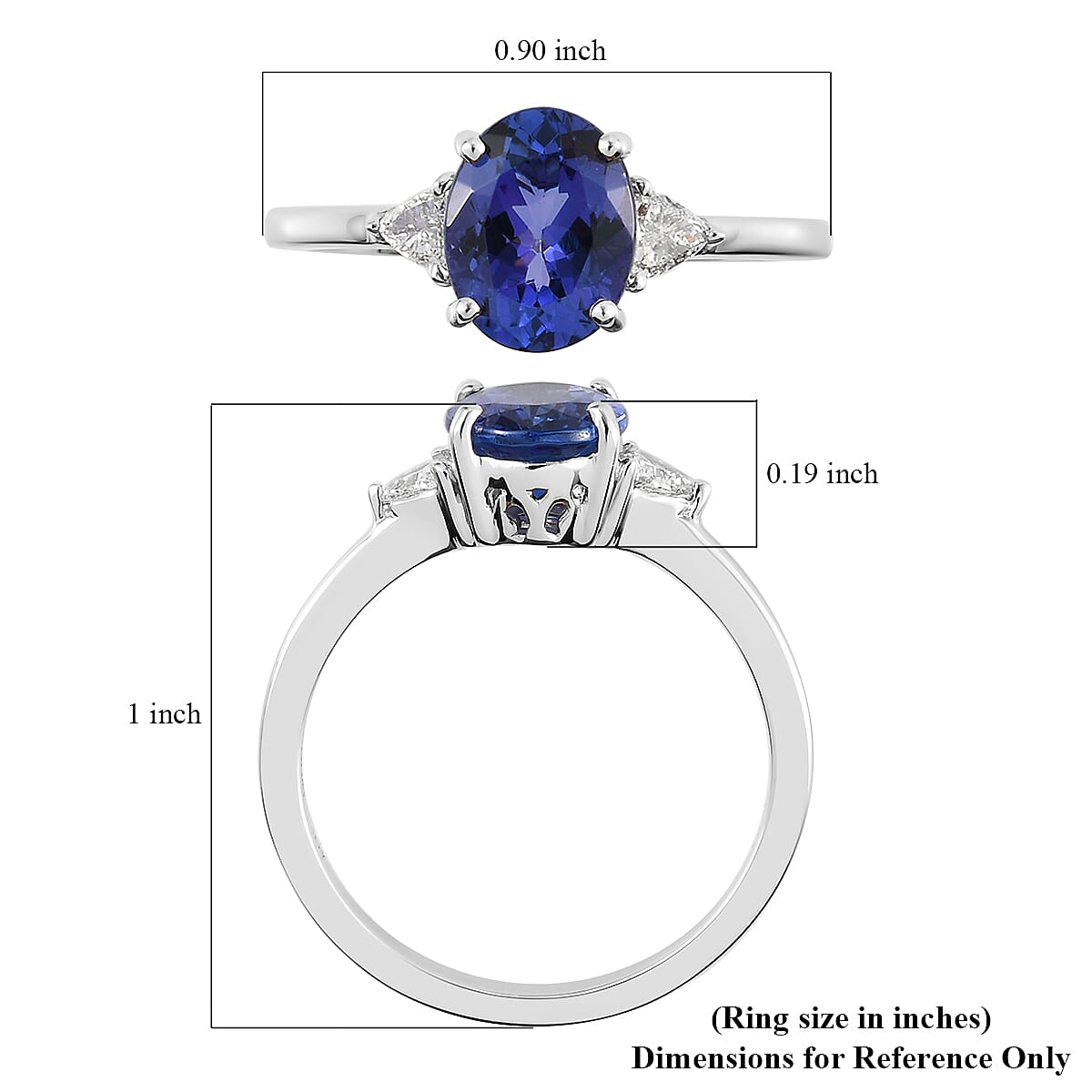 Rhapsody 950 Platinum AAAA Tanzanite and E-F VS1 Diamond Ring (Size 9.0) 4.40 Grams 2.15 ctw image number 5