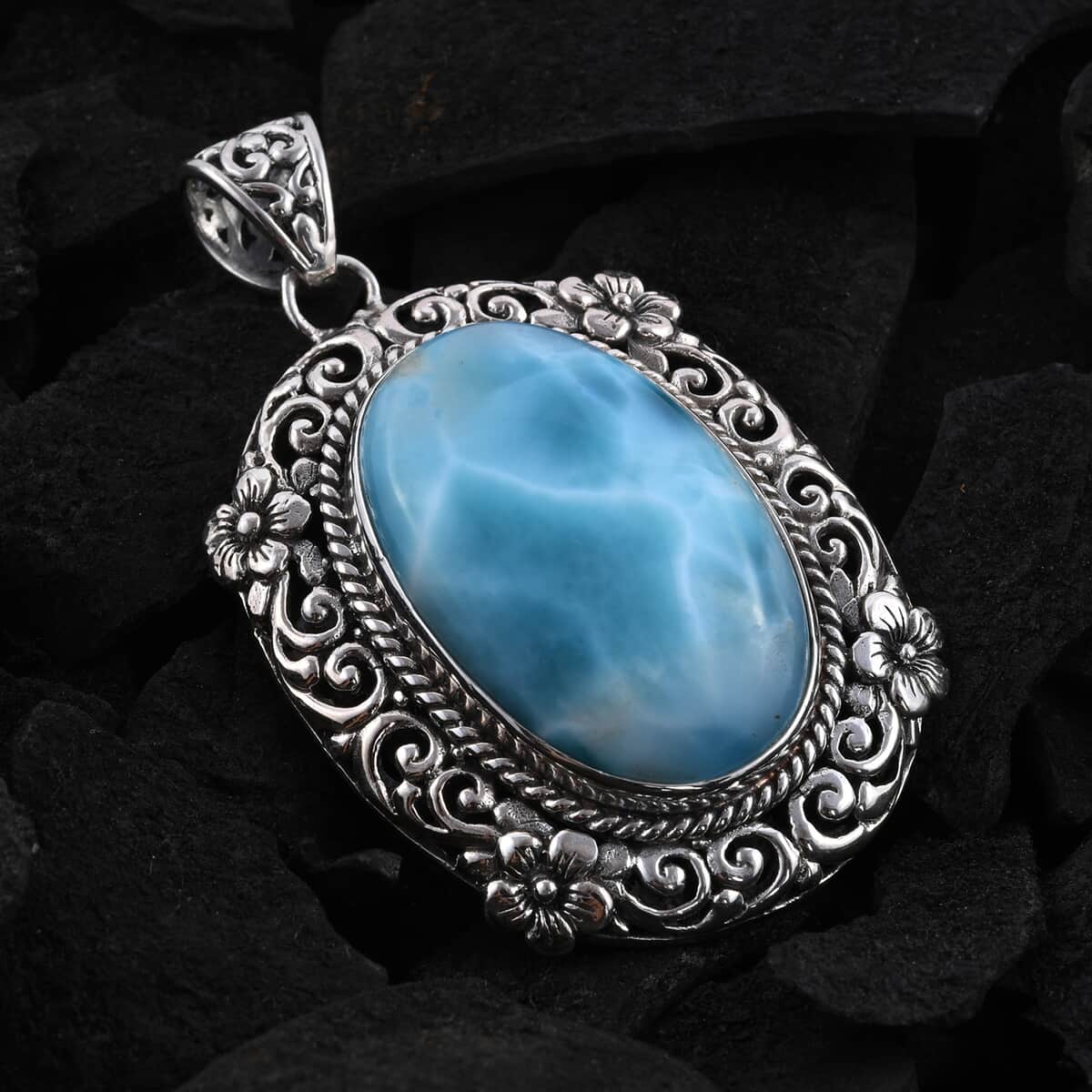 Bali Legacy Larimar Solitaire Pendant in Sterling Silver 17.65 Grams 36.00 ctw image number 1