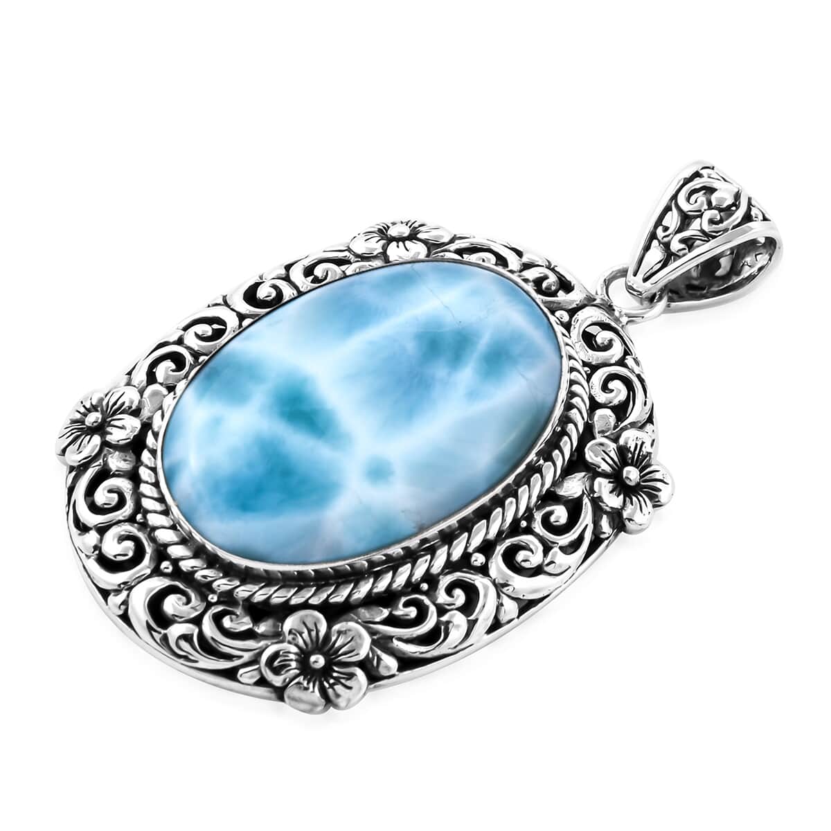 Bali Legacy Larimar Solitaire Pendant in Sterling Silver 17.65 Grams 36.00 ctw image number 2
