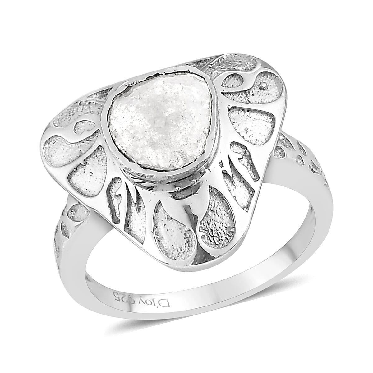 Polki Diamond Solitaire Ring in Platinum Over Sterling Silver (Size 10.0) 0.33 ctw