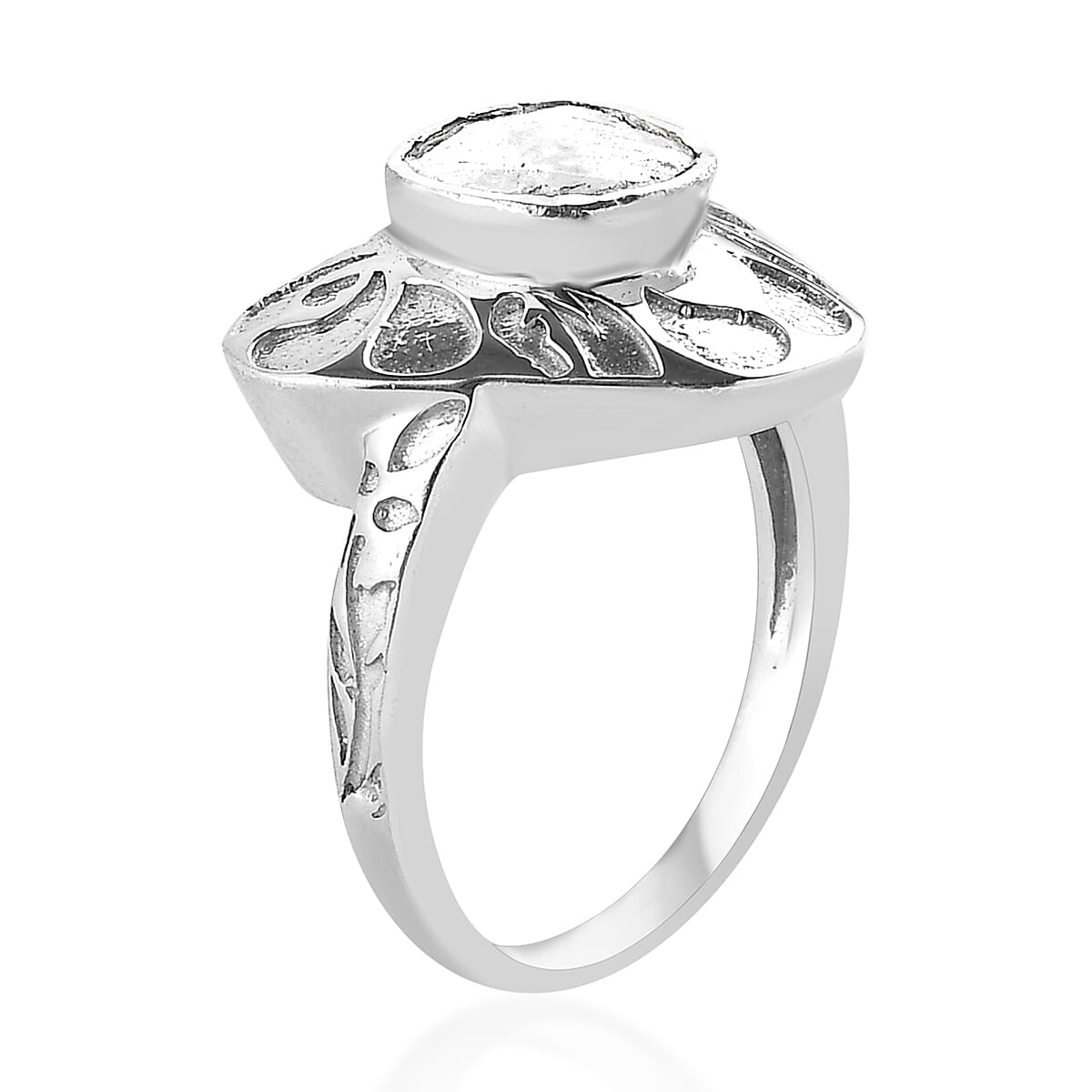 Polki Diamond Solitaire Ring in Platinum Over Sterling Silver (Size 10.0) 0.33 ctw
