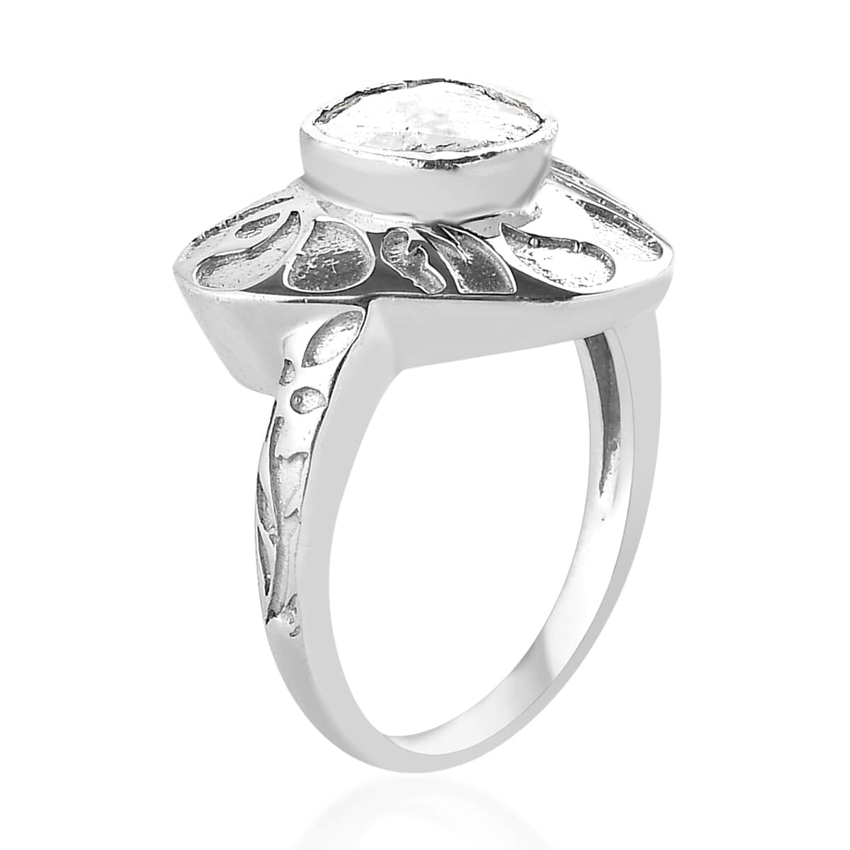 Polki Diamond Solitaire Ring in Platinum Over Sterling Silver 0.33 ctw image number 3
