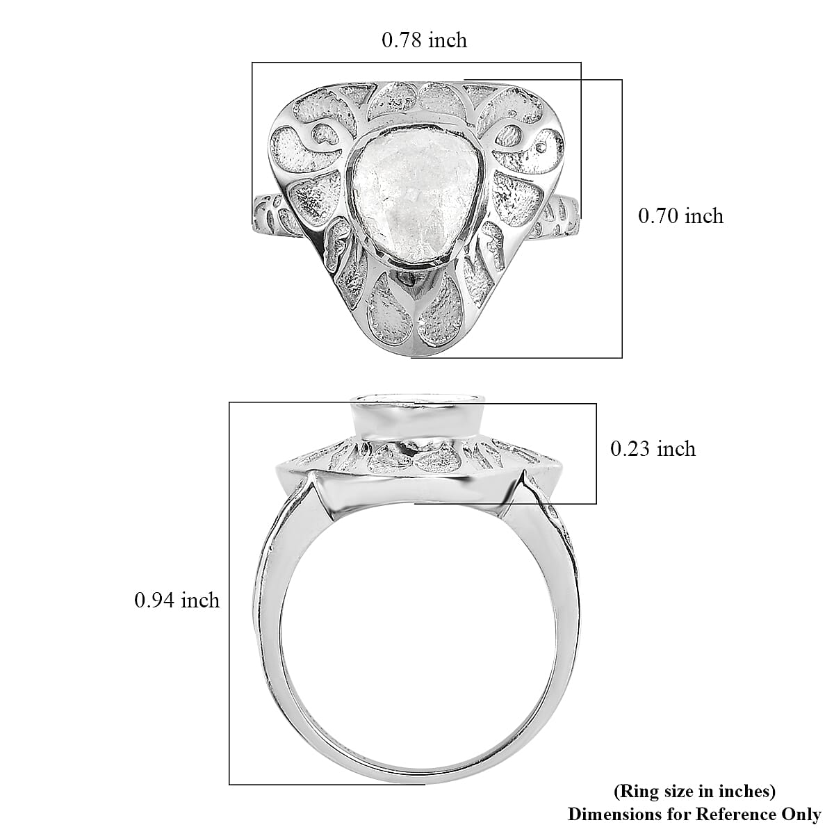Polki Diamond Solitaire Ring in Platinum Over Sterling Silver (Size 10.0) 0.33 ctw