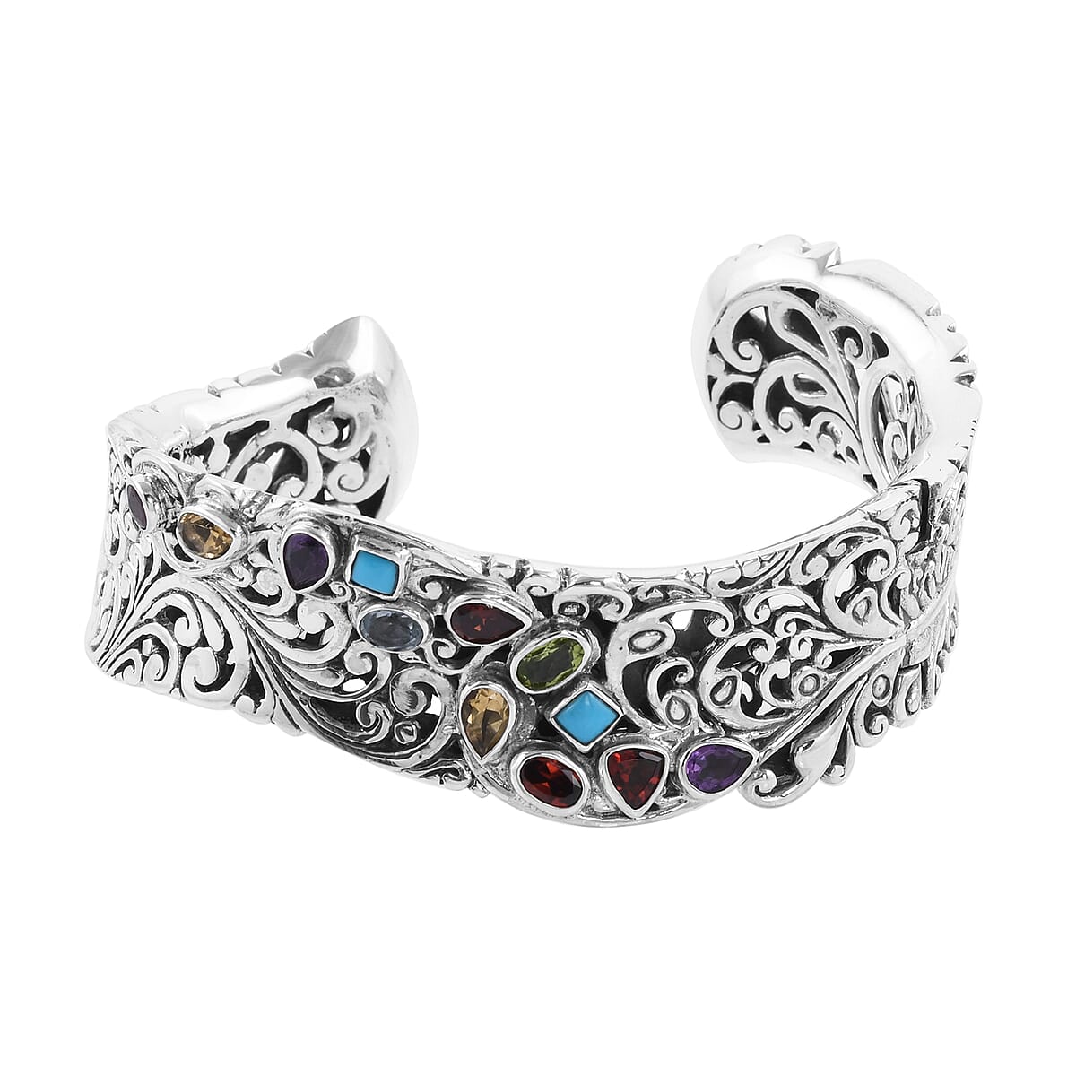 Bali Legacy Multi Gemstone Cuff Bracelet in Sterling Silver (7.25 In) 70 Grams 4.20 ctw image number 3