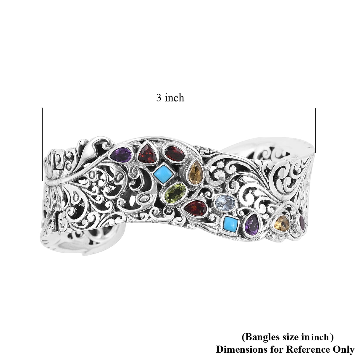 Bali Legacy Multi Gemstone Cuff Bracelet in Sterling Silver (7.25 In) 70 Grams 4.20 ctw image number 6