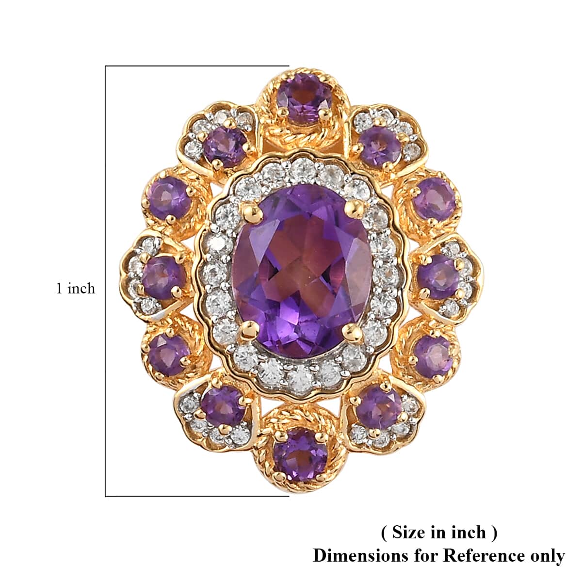 SUMMER DEALS Amethyst and Natural White Zircon Floral Brooch in Vermeil Yellow Gold Over Sterling Silver 3.65 ctw image number 5