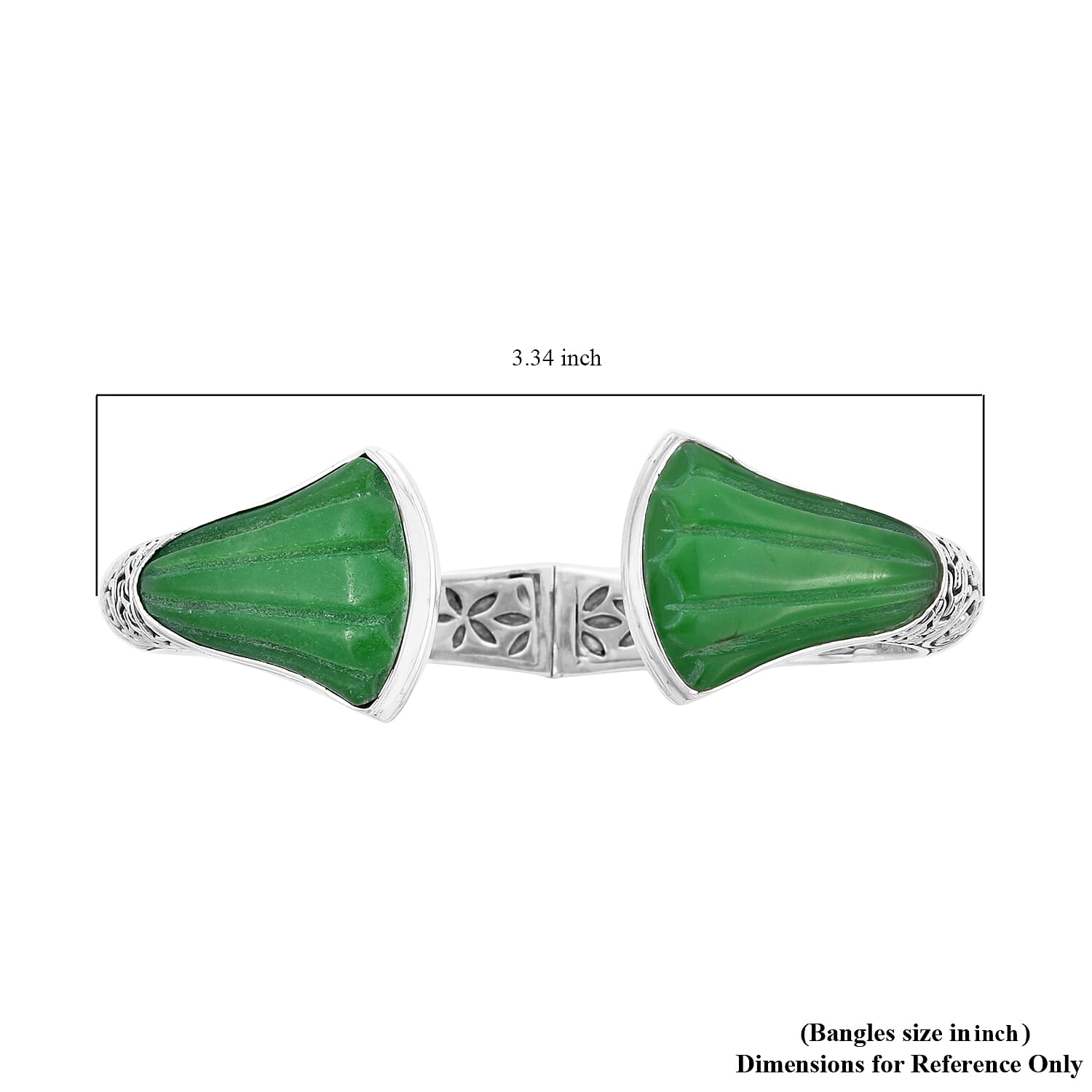 Bali Legacy Green Jade (D) Carved Cuff Bracelet in Sterling Silver (7.25 In) 46.00 ctw