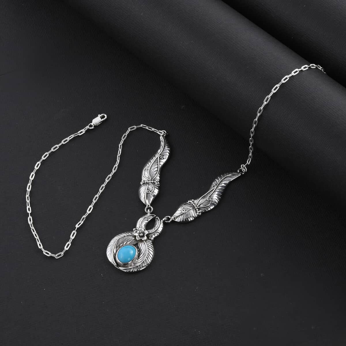 Bali Legacy Sleeping Beauty Turquoise Necklace 22 Inches in Sterling Silver 21.70 Grams 3.10 ctw image number 1