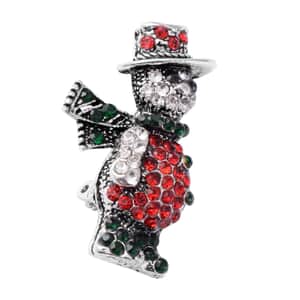 Multi Color Austrian Crystal Christmas Teddy Bear Brooch in Silvertone, Jewelry Gift For Women, Teddy Bear Pin