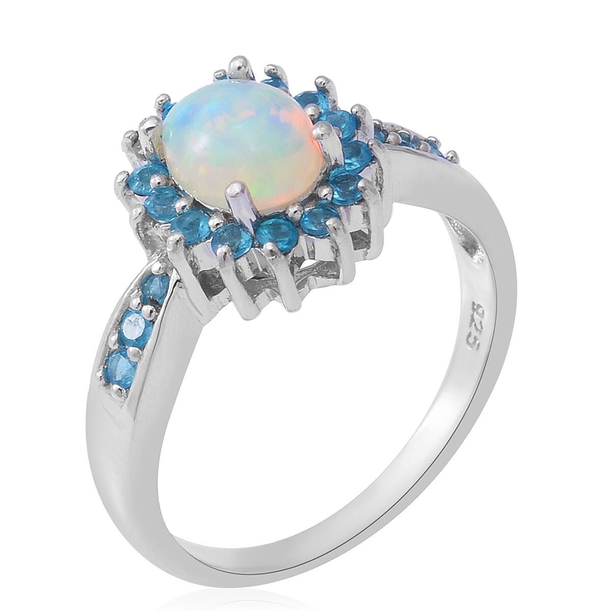 Ethiopian Welo Opal and Malgache Neon Apatite Ring in Platinum Over Sterling Silver (Size 8.0) 1.40 ctw image number 2