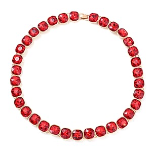 Simulated Red Sapphire Tennis Necklace 20 Inches in Goldtone