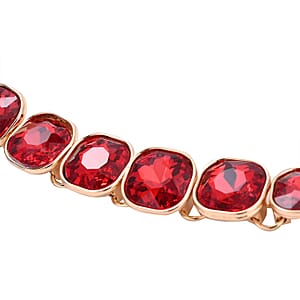 Simulated Red Sapphire Tennis Necklace 20 Inches in Goldtone