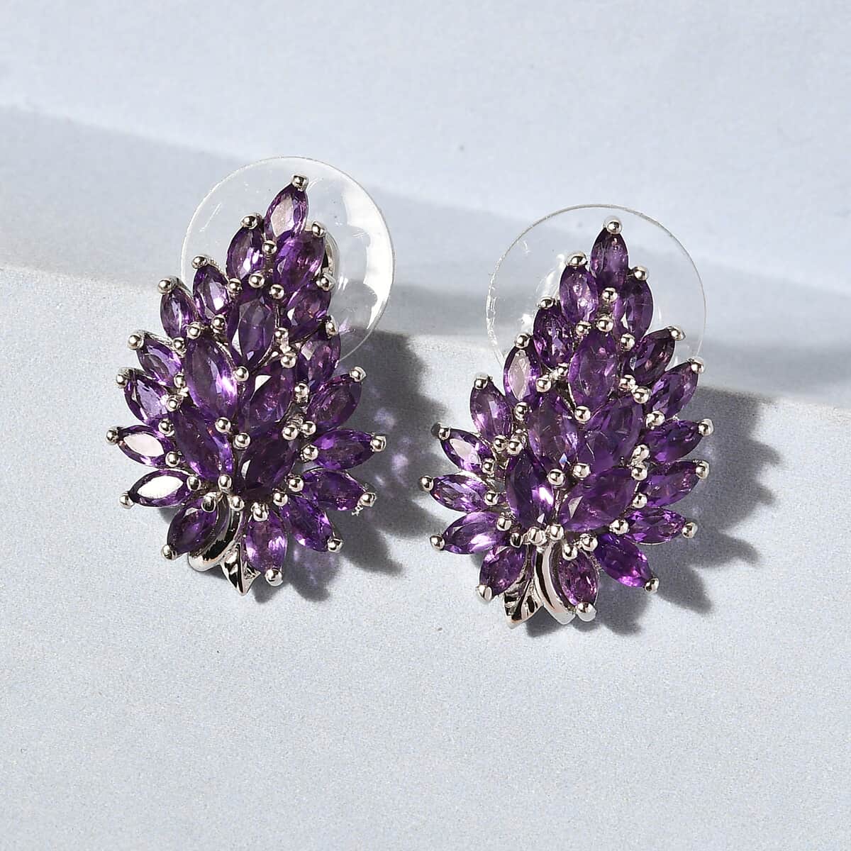 Amethyst Floral Earrings in Platinum Over Sterling Silver 4.50 ctw image number 1