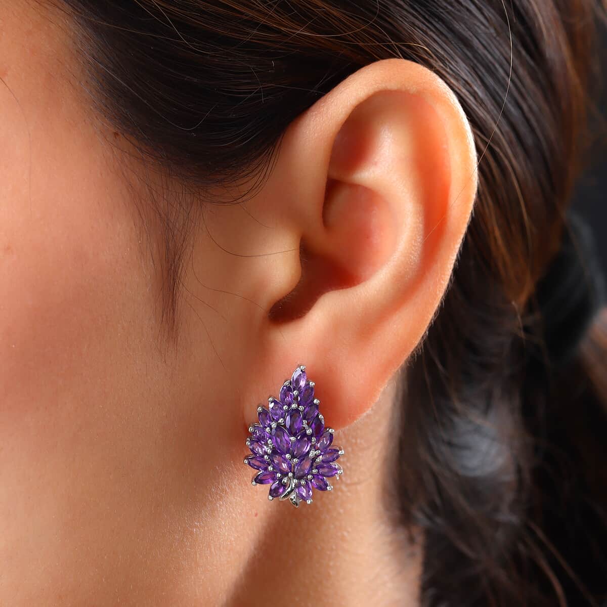 Amethyst Floral Earrings in Platinum Over Sterling Silver 4.50 ctw image number 2