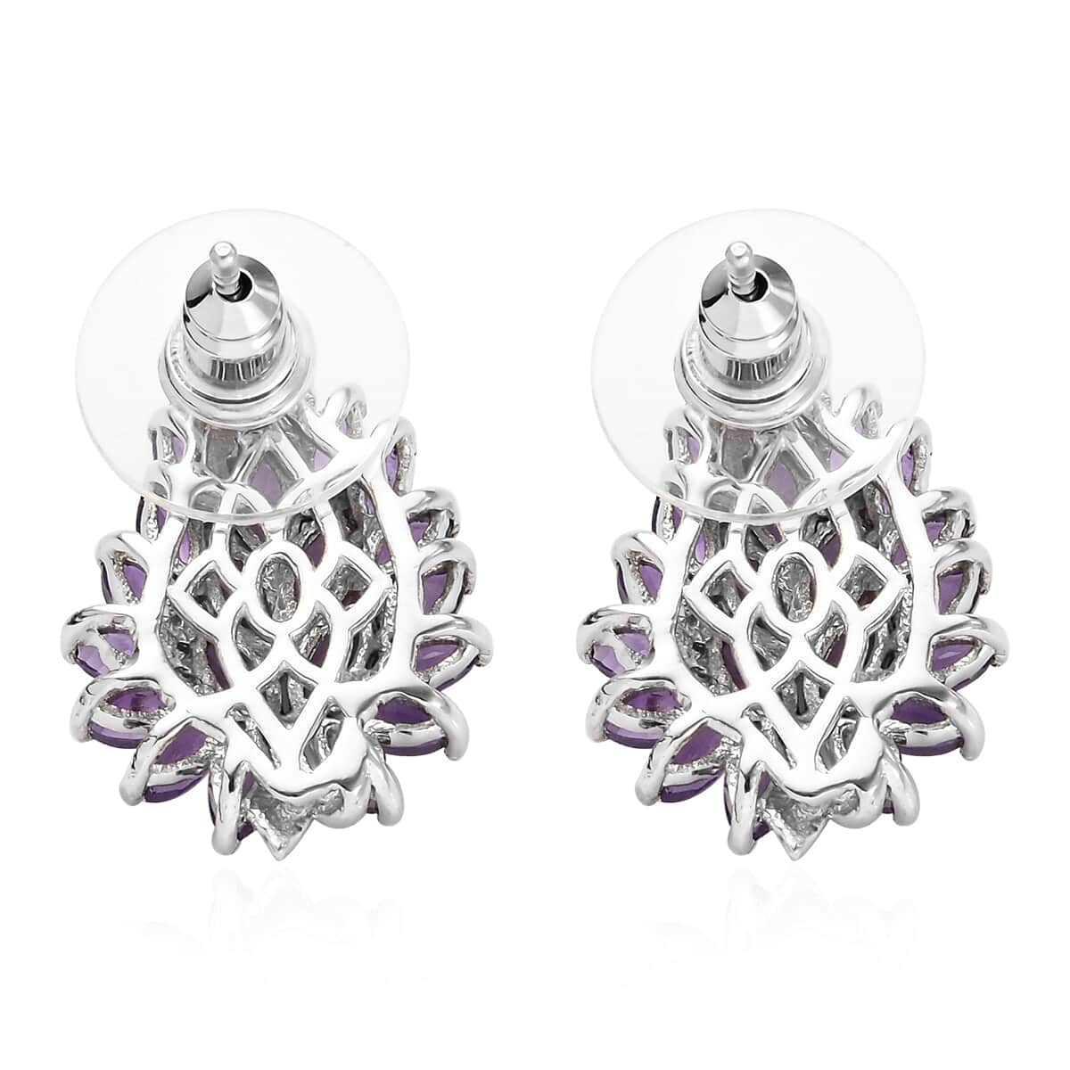 Amethyst Floral Earrings in Platinum Over Sterling Silver 4.50 ctw image number 3