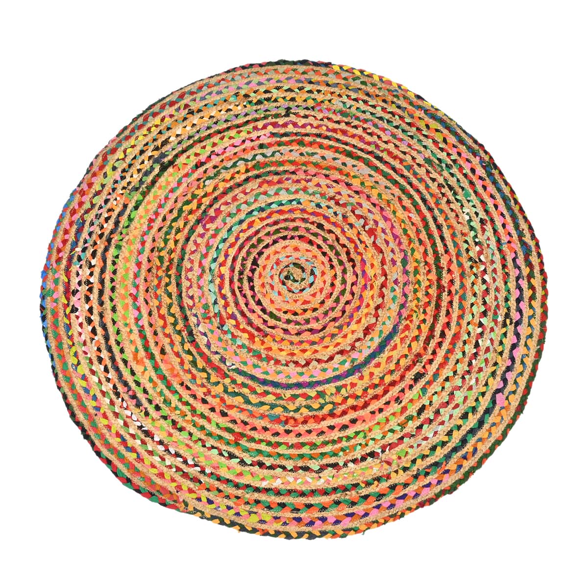 Multi Color Circular Jute and Cotton Rug (Dia. 48") image number 0