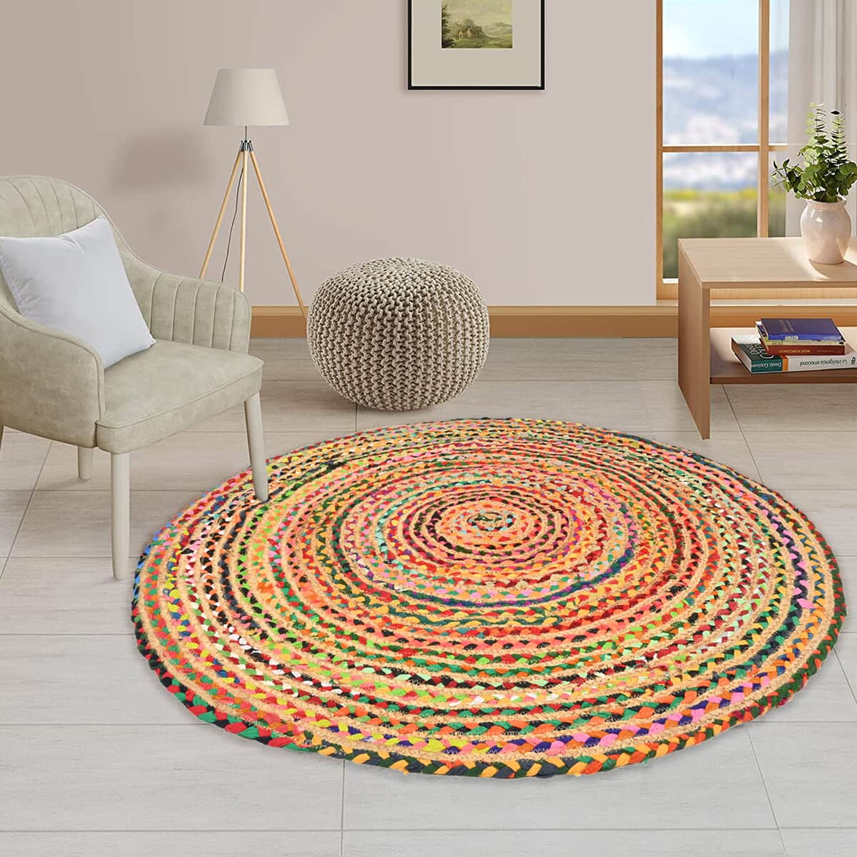 Multi Color Circular Jute and Cotton Rug (Dia. 48") image number 1