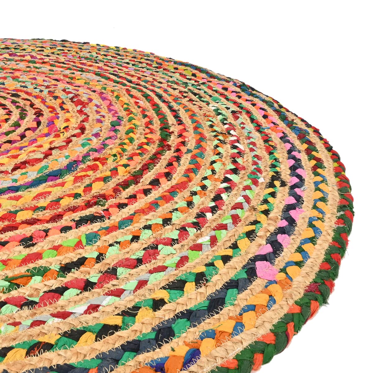 Multi Color Circular Jute and Cotton Rug (Dia. 48") image number 4