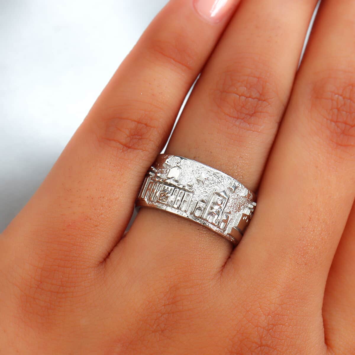 KARIS Natural Champagne Diamond Accent Band Ring in Platinum Bond (Size 9.0) image number 2