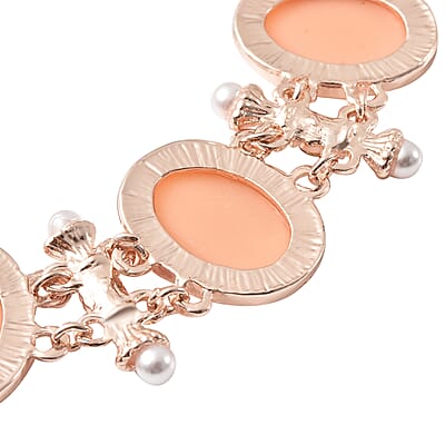 Pink Color Resin, Pink Austrian Crystal and Simulated Pearl Bolo Bracelet in Rosetone