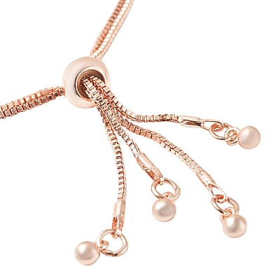 Pink Color Resin, Pink Austrian Crystal and Simulated Pearl Bolo Bracelet in Rosetone