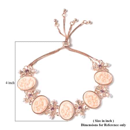 Pink Color Resin, Pink Austrian Crystal and Simulated Pearl Bolo Bracelet in Rosetone image number 6