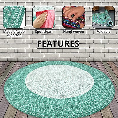 Green Circular Wool and Cotton Rug, Bedroom Rug, Living Room Rug, Indoor Outdoor Carpet, Carpets for Living Room Bedroom