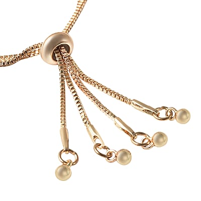 Champagne Resin and Champagne Austrian Crystal and Simulated Pearl Bolo Bracelet in Goldtone