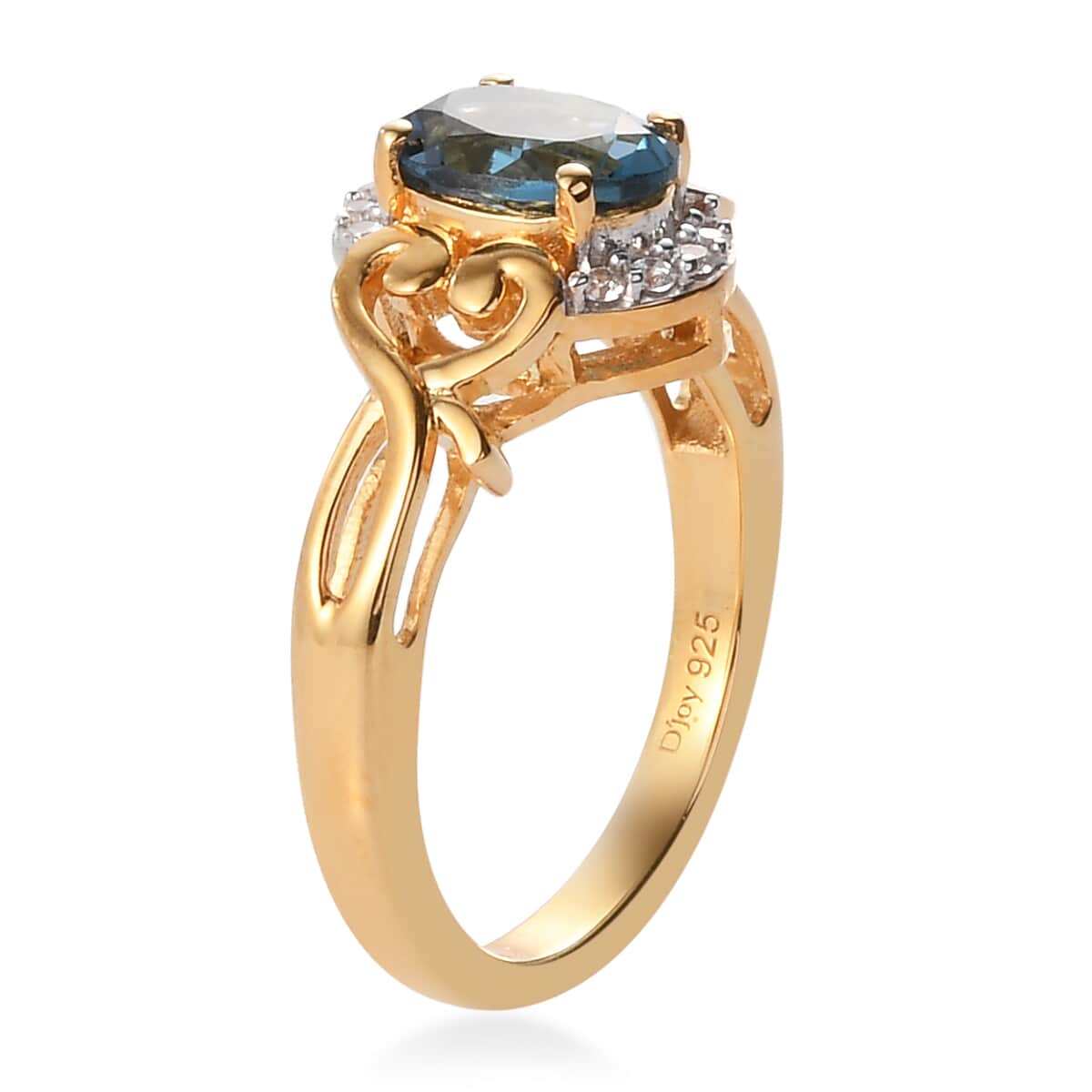 London Blue Topaz and Natural White Zircon Ring in Vermeil Yellow Gold Over Sterling Silver (Size 7.0) 1.40 ctw image number 3