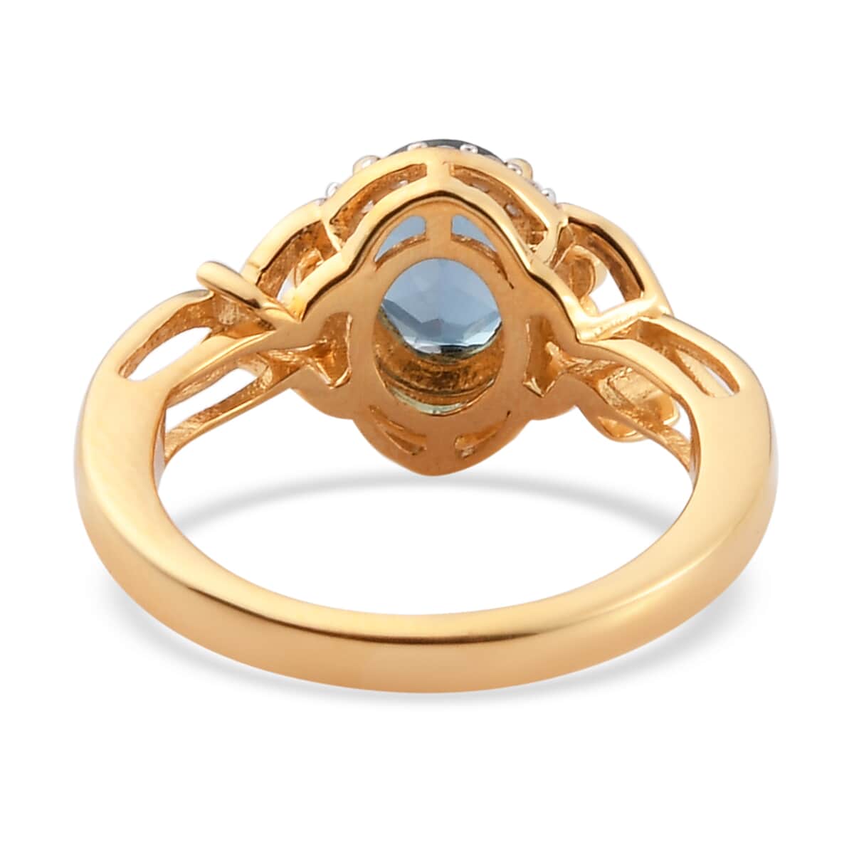 London Blue Topaz and Natural White Zircon Ring in Vermeil Yellow Gold Over Sterling Silver (Size 7.0) 1.40 ctw image number 4