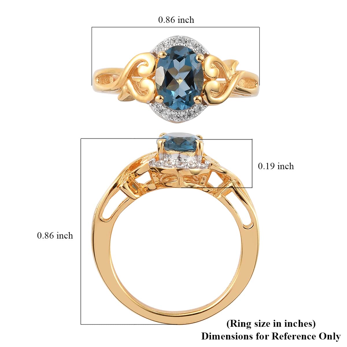 London Blue Topaz and Natural White Zircon Ring in Vermeil Yellow Gold Over Sterling Silver (Size 7.0) 1.40 ctw image number 5