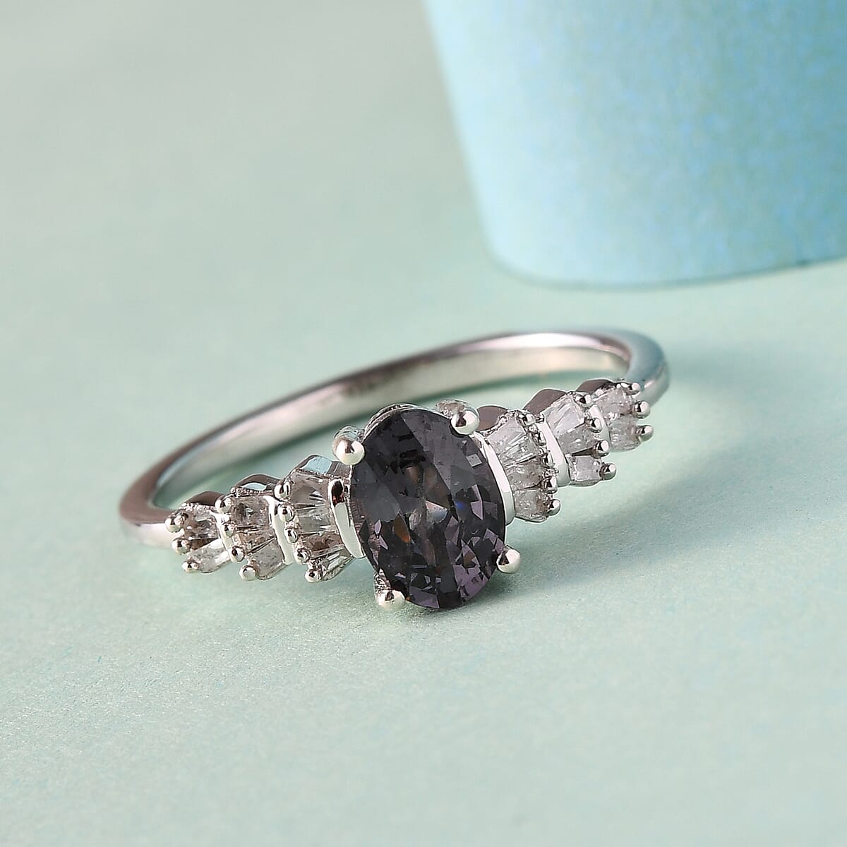Gray Spinel and Diamond Ring in Platinum Over Sterling Silver (Size 7.0) 1.10 ctw image number 1