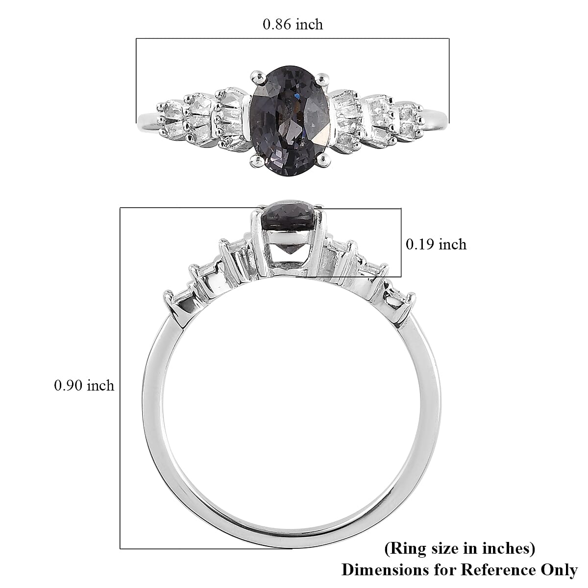 Gray Spinel and Diamond Ring in Platinum Over Sterling Silver (Size 7.0) 1.10 ctw image number 5