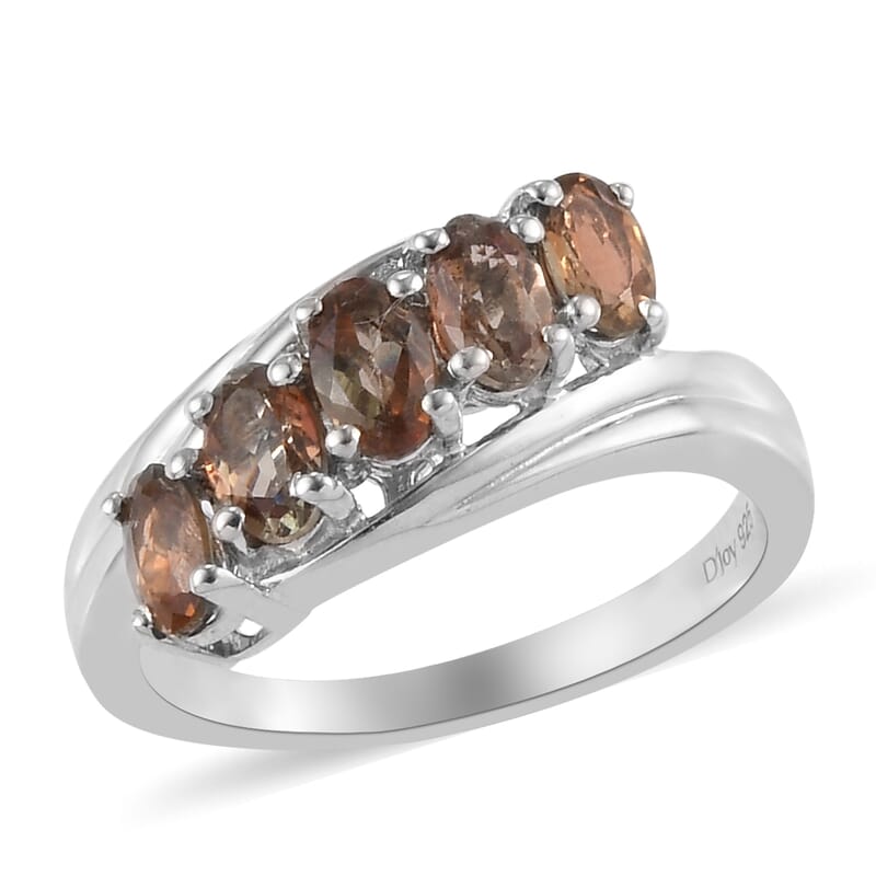 Jenipapo Andalusite 5 Stone Ring in Platinum Over Sterling Silver (Size 6.0) 1.10 ctw