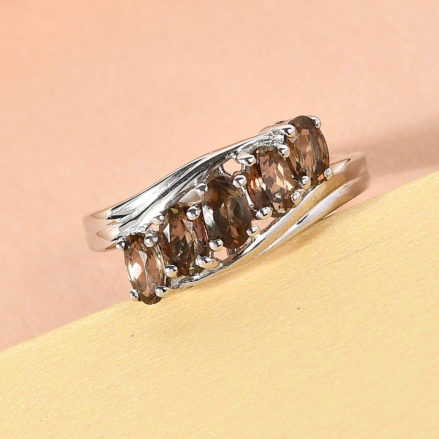 Jenipapo Andalusite 5 Stone Ring in Platinum Over Sterling Silver (Size 6.0) 1.10 ctw