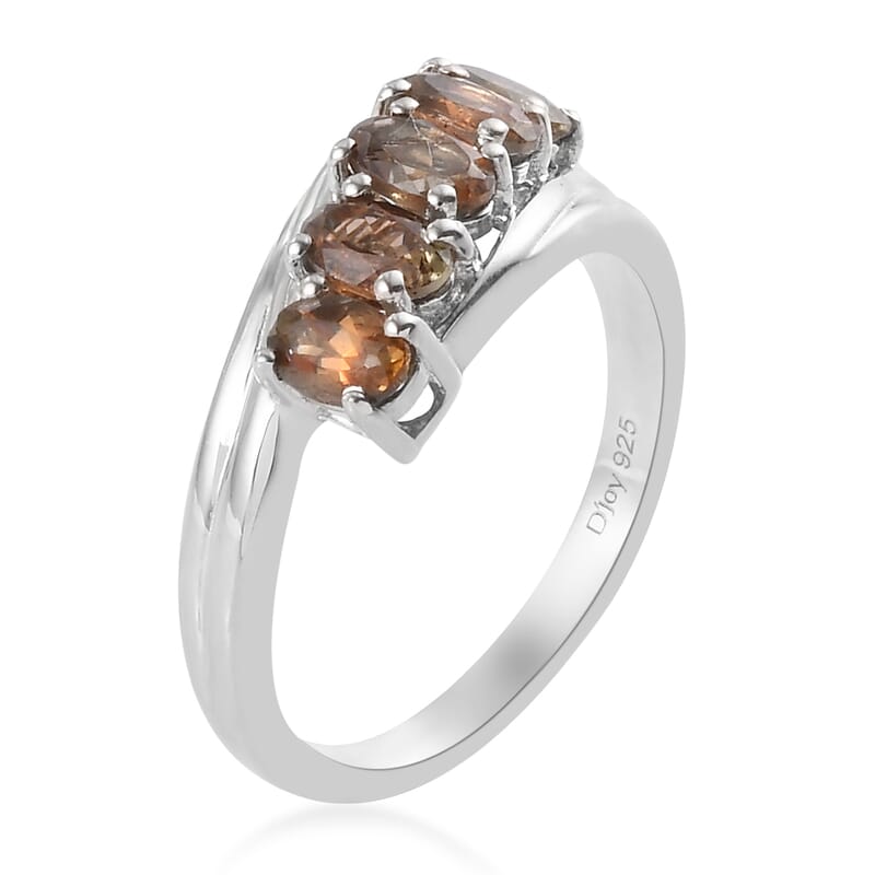 Jenipapo Andalusite 5 Stone Ring in Platinum Over Sterling Silver (Size 6.0) 1.10 ctw