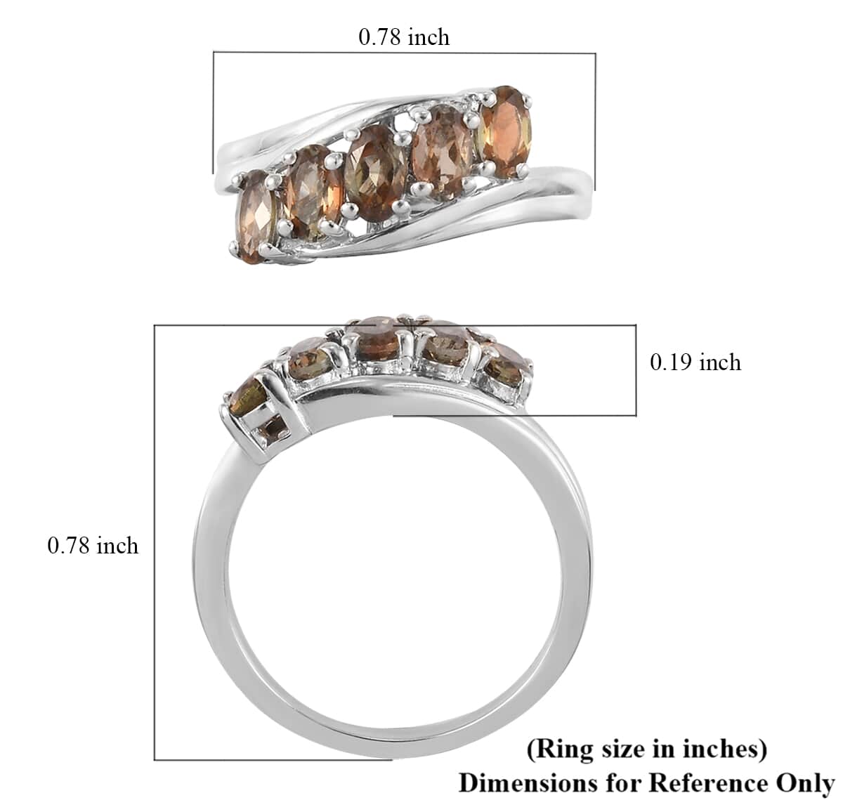 Jenipapo Andalusite 5 Stone Ring in Platinum Over Sterling Silver (Size 9.0) 1.10 ctw image number 5