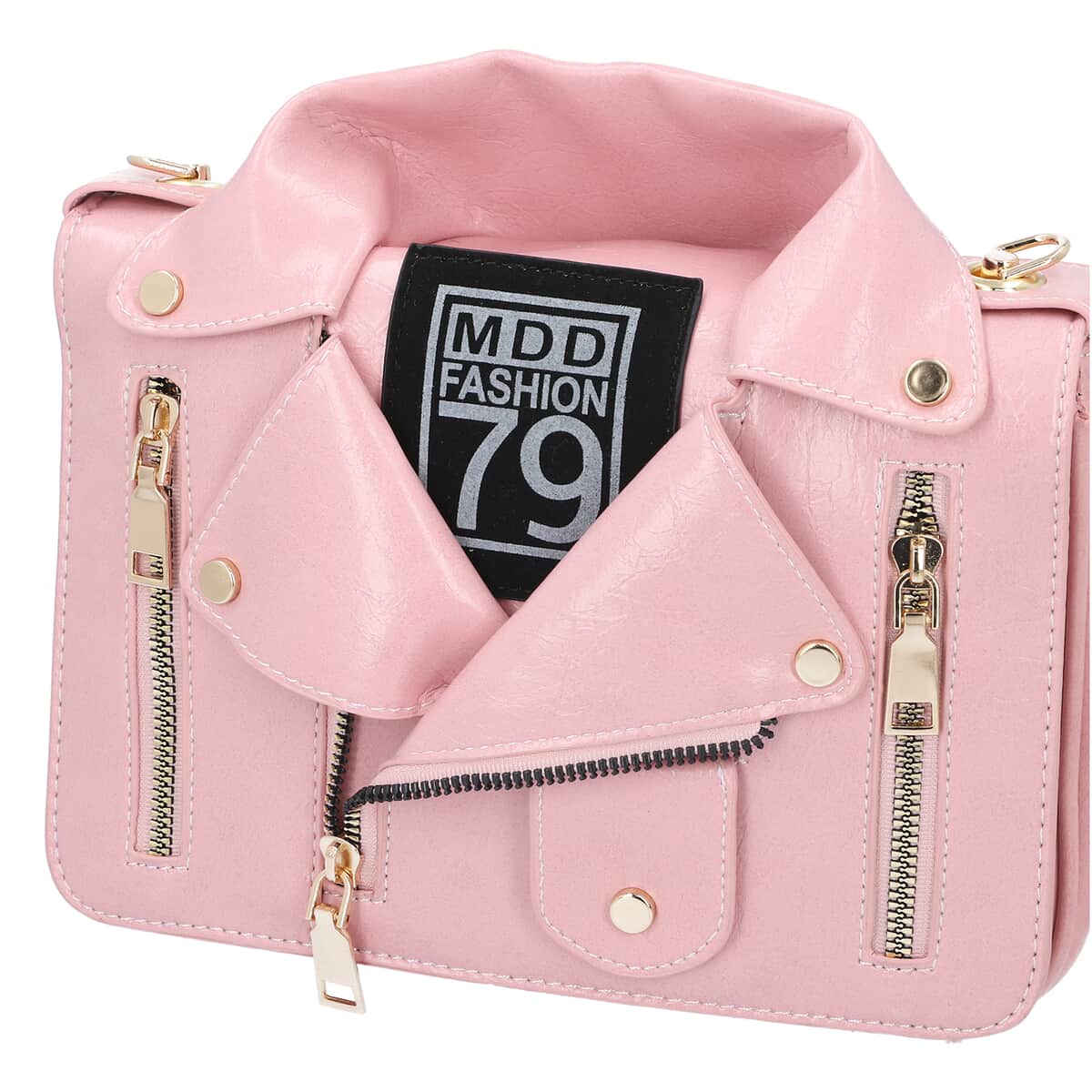 Pink Faux Leather Jacket Crossbody Bag with Shoulder Strap image number 2