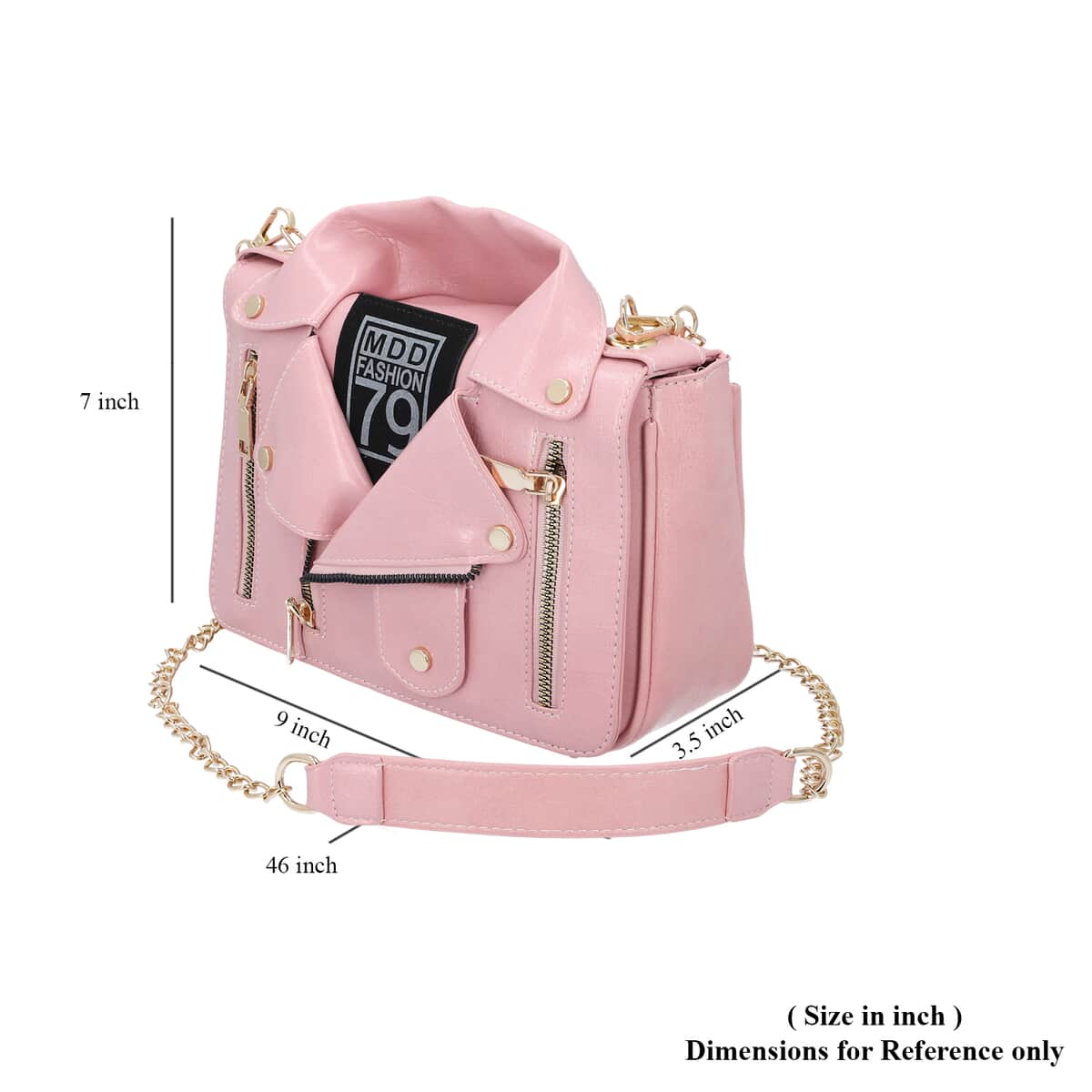Pink Faux Leather Jacket Crossbody Bag with Shoulder Strap image number 4
